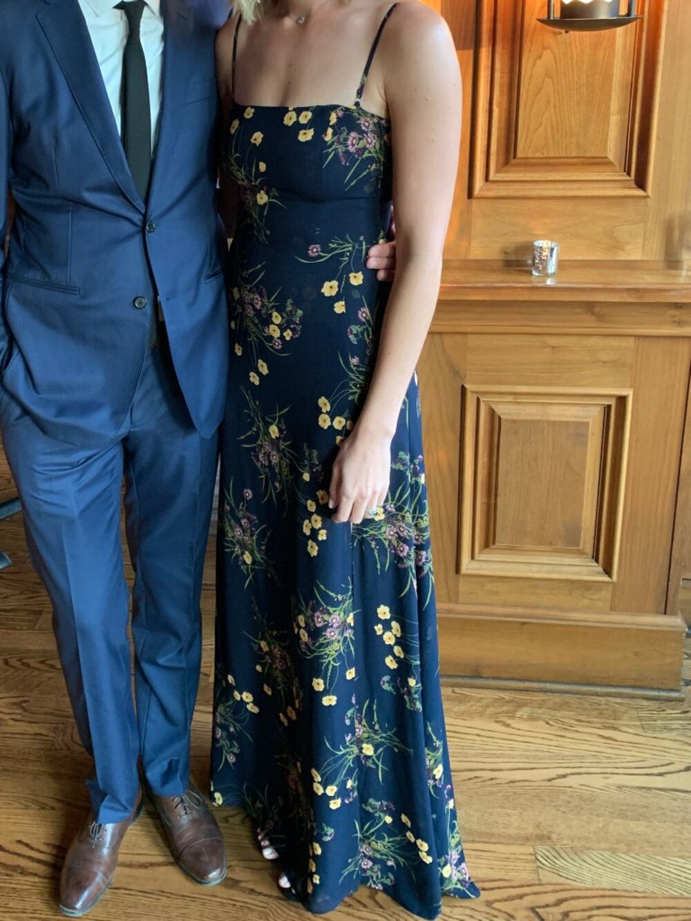 Reformation navy floral print maxi dress